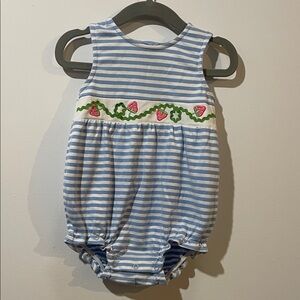 Florence Eiseman Blue and White Striped Baby Romper 12-18 Months